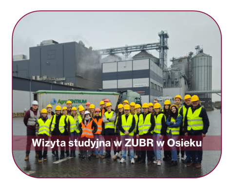 grafika - grupa studentów i kadry WBZ na tle ZUBR w Osieku