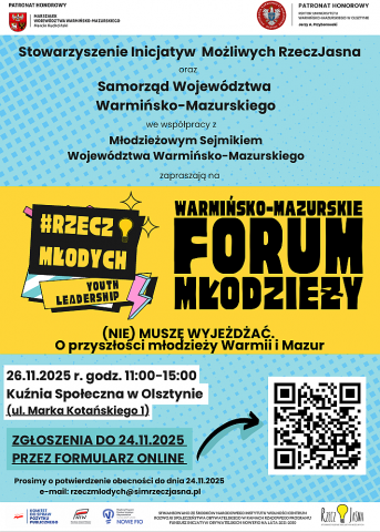 Plakat informacyjny o wydarzeniu, zawiera kod QR