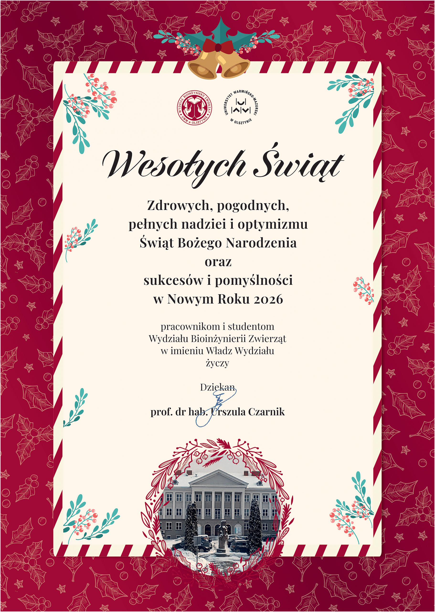 Grafika ozdobna z życzeniami świątecznymi